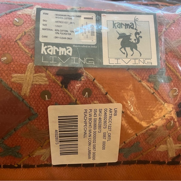 A pair of Bohemian pillows made by Karma Living in peach with embroidery - Picture 4 of 4